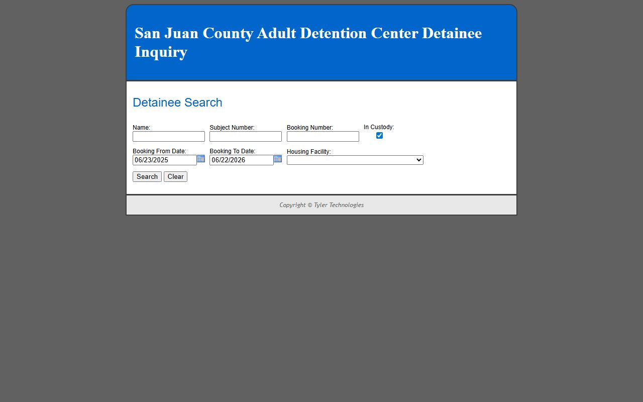 San Juan County inmate population detainee search form
